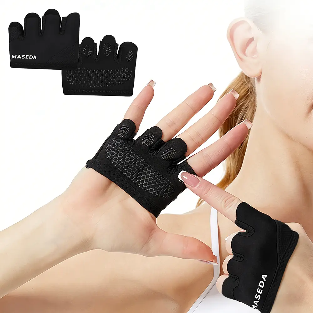Unisex Fingerless Gym Workout Gloves for Adults, 1-Pair Set with Non-Slip Inner Layer, Breathable, Lightweight, Vibration-Absorbing, All Seasons, Suitable for Yoga, Pilates