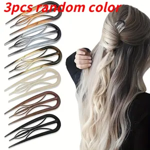 Three-piece French hairpin - U-shaped retro acetate fiber hairpin, suitable for fine and coarse hair, gentle grip design, easy to create disc hair, bun, ponytail shape, suitable for women over 14 years old, daily hair accessories