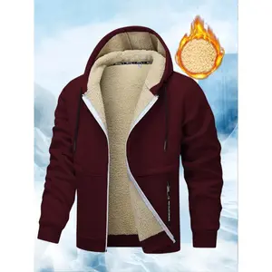 Men's winter Sherpa wool lined warm hooded jacket with zippered pockets, thick and warm zippered jacket, suitable for autumn and winter casual long sleeves
