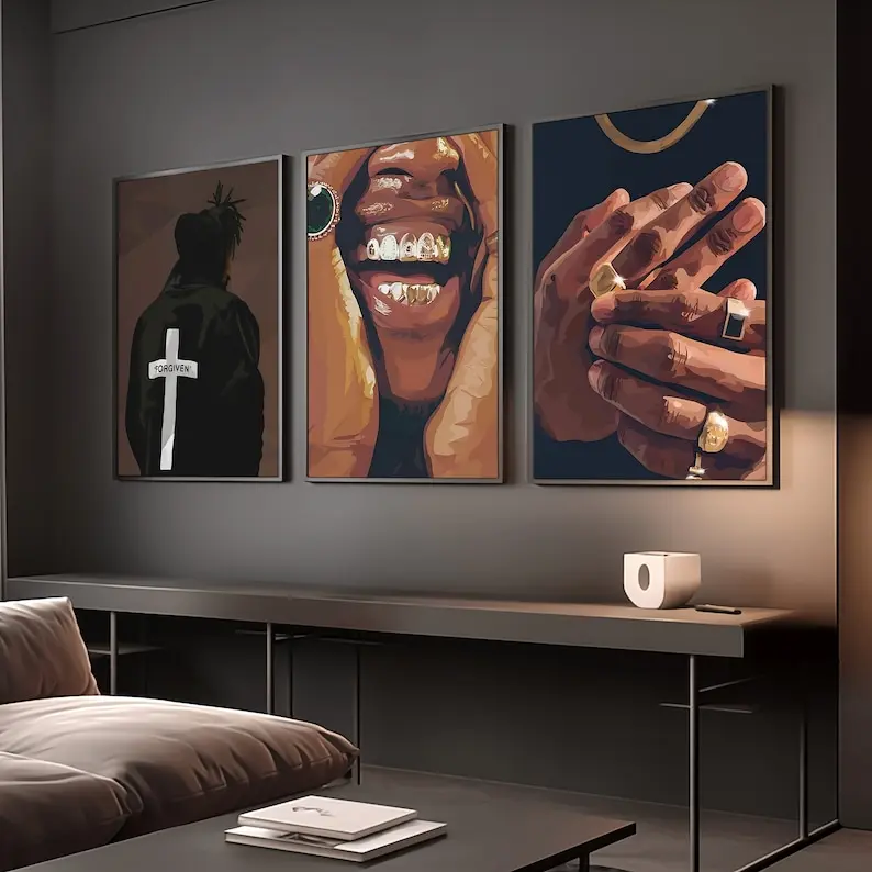 Set of 3 Black Man Art, Wall Decor for Men, Masculine Wall Art no frame