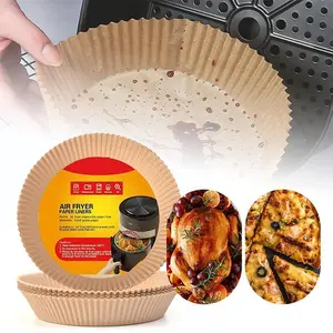 Disposable air fryer liners, 50 pcs [food-grade material]. Unbleached parchment paper liners—nonstick, waterproof, and oilproof—for 5–8 qt air fryer baskets, baking, roasting, microwave, and oven.