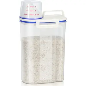 Rice Storage Bin Cereal Containers Dispenser with BPA Free Plastic Airtight Design Measuring Cup Pour Spout 2KG Capacities of Rice Perfect for Rice Cooker Kitchen Utensils