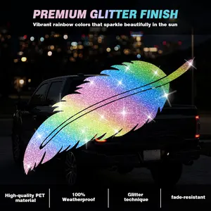 2Pcs Sparkling Rainbow Feather Car Decal ,Car Sticker, Premium PET Glitter Pride Sticker for LGBTQ+ Community, Weather-Resistant Auto Bumper Window & Laptop Decor gift lover