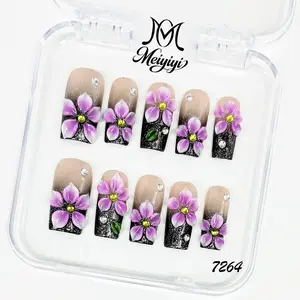 .DP.7264.3D Small Floral Glitter Gradient Wearable Nails