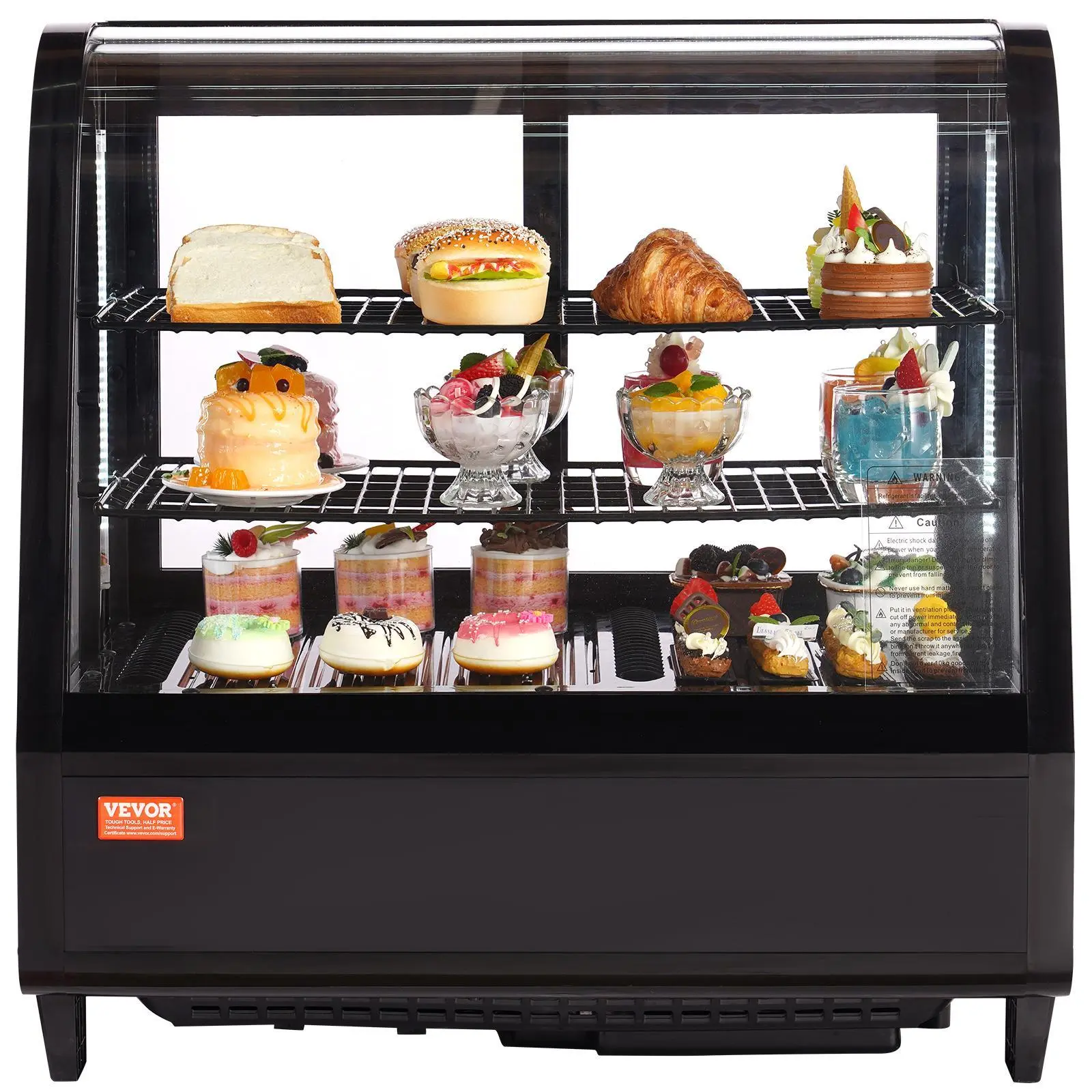 【Summerfinds】VEVOR Refrigerated Display Case,  3.5 Cu.Ft./100L, 2-Tier, Countertop Pastry Display Case Commercial Display Refrigerator with LED Lighting, TURBO Cooling, Frost-Free Air-Cooling, Rear Sliding Door