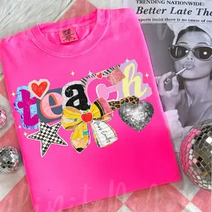 Comfort Colors Teacher Collage Heritage Graphic Tee, Aesthetic Educator Spirit Shirt, Radiant Patchwork School Top, Thoughtful Classroom Heritage Apparel