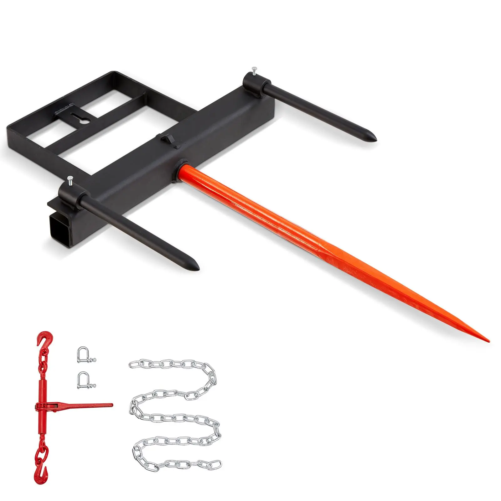 【Summerfinds】VEVOR 39" Hay Spear, Bale Spears 1600lbs Loading Capacity, Skid Steer Loader Tractor Bucket Attachment with 2pcs 17.5" Stabilizer Spears and 60" Chain, Quick Attach Spike Forks