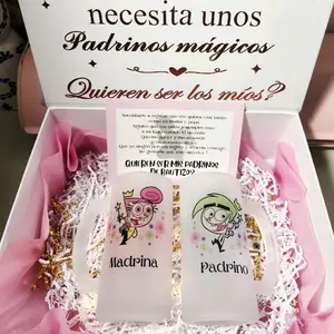 Los Padrinos Mágicos Godparents Proposal Set of Two Glasses 16oz in Elegant Gift Box Featuring Adorable Characters Drinkware
