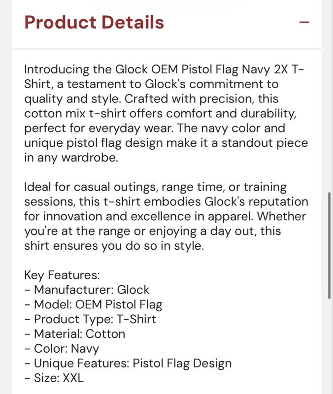 Glock OEM Pistol Flag T-Shirt, Cotton Mix, Navy - 764503043215