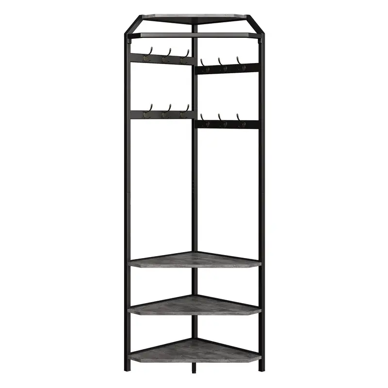 GARVEE Corner Coat Rack with Shoe Bench Entryway and 12 Double Hooks, Corner Hall Tree - Corner Clothes Rack with Storage Corner Tree with Organizer Shoe Bench Shelf for Entryway, Hallway, Closet, Brown