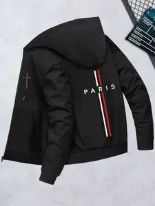 Spring and Autumn new men's zip hooded jacket colorful fluttering belt monogram printing casual sports zip hooded windproof warm men's jackets clothes