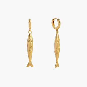 en route Gold Anchovy Earrings, Fish-inspired Design with Textured Finish, Statement Piece for Set Styling and Matching Accessories