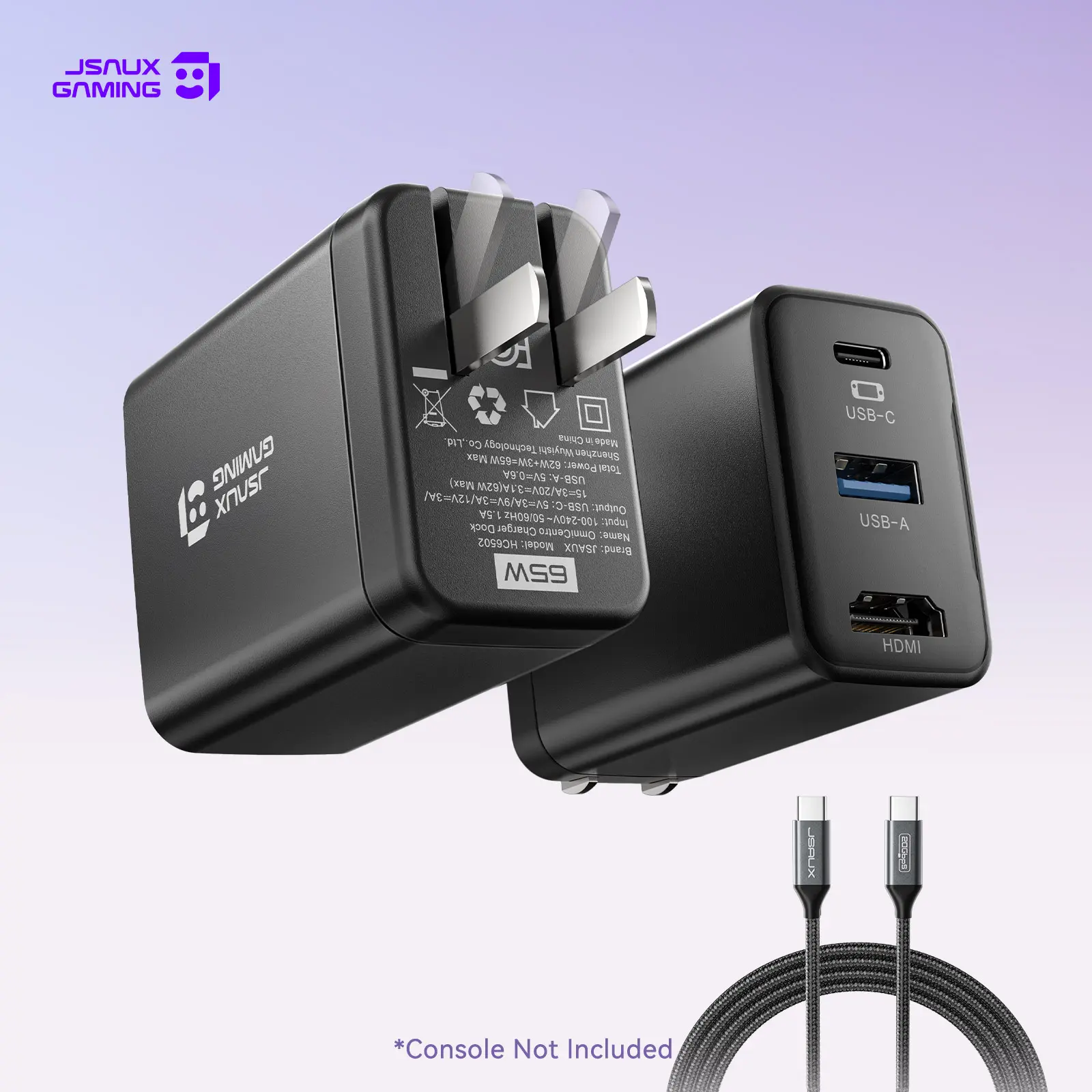 JSAUX OmniCentro 65W USB C Charger Dock for Nintendo Switch 2, Powers in TV Mode with 4K HDMI, GaN PD Fast Charger for Steam Deck LCD/OLED, ROG Ally/Ally X, Legion Go, iPhone, MacBook & More - Black