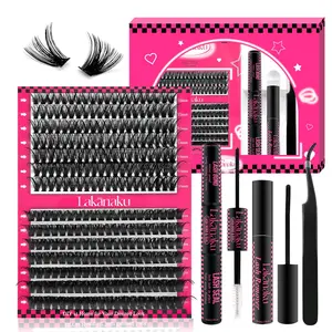 LAKANAKU Flora DIY Fluffy Lash Extension Kit Individual Clusters Lashes Kit Beginner Friendly Lash Bond and Seal, WaterProof Lashes for For Girl DIY Eyelash Extension at Home Makeup Christmas gift Cosmetic