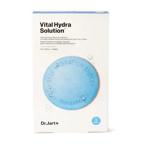 Dr.Jart+ Vital Hydra Solution Face Mask (Pack of 5) - Korean Beauty Unisex Moisturizer with Hyaluronic Acid, Skin Care for Moisture, Hydration, Dewy Glow Boost, Glow From Within & Skin Flooding