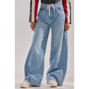 YOU BET DRAWSTRING WIDE LEG JEANS