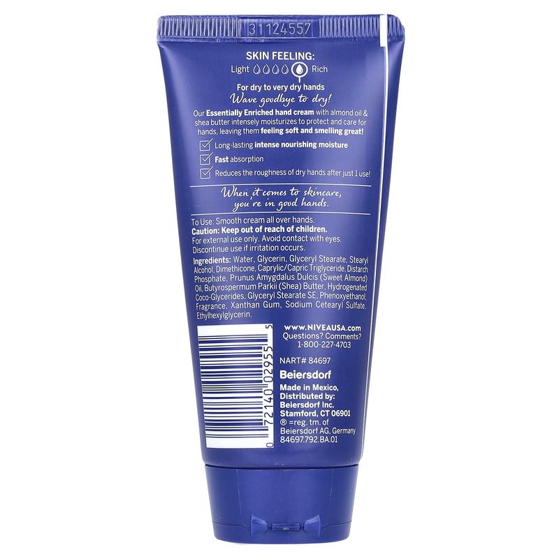 Nivea Essentially Enriched Hand Cream, Almond Oil & Shea Butter, 2.6 oz (74 g)