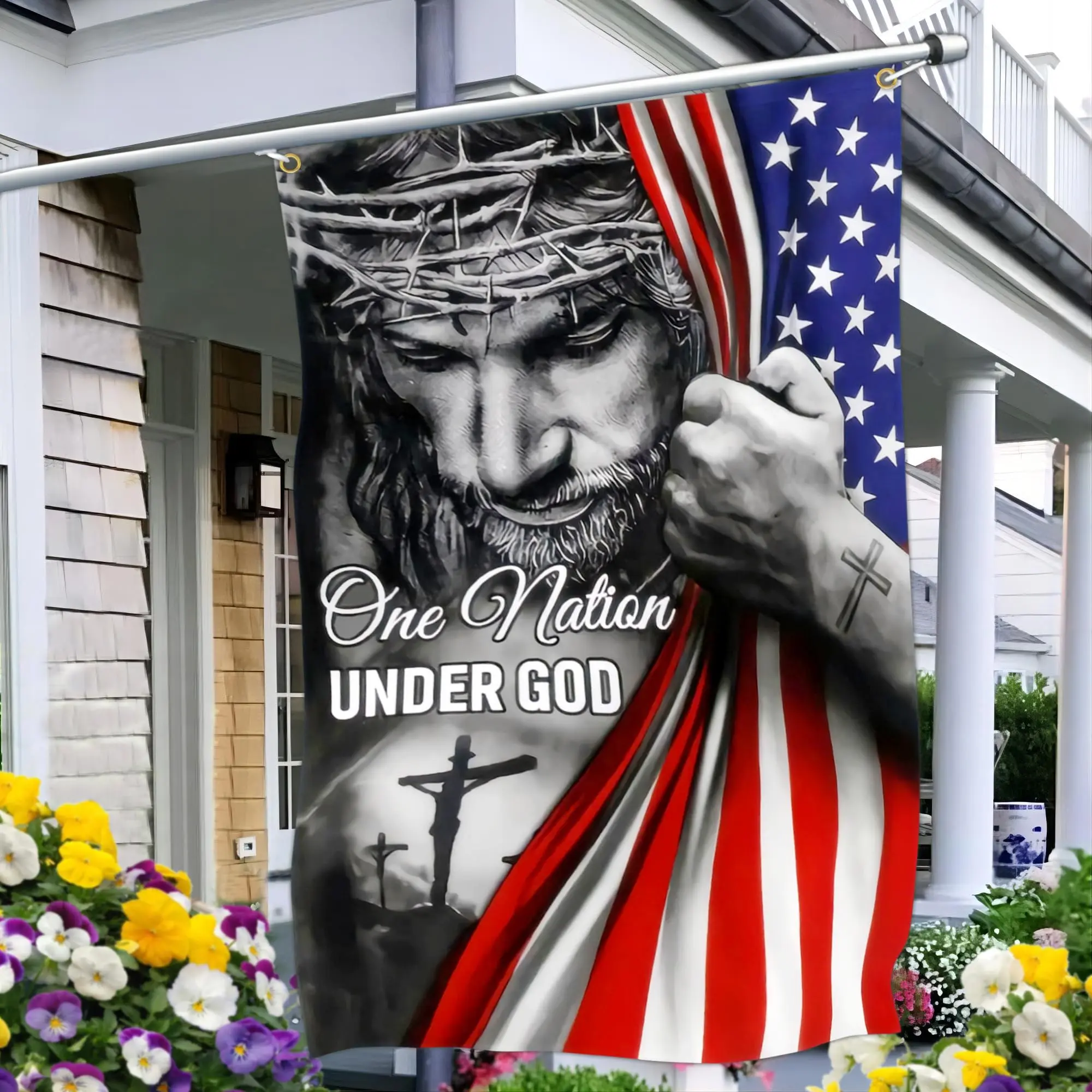 One Nation Under God Flag, Christian Jesus Resurrection Flag, Outdoor House Yard Decoration, Home Garden Flag, Garden Accessories, Garden & Patio Decoration