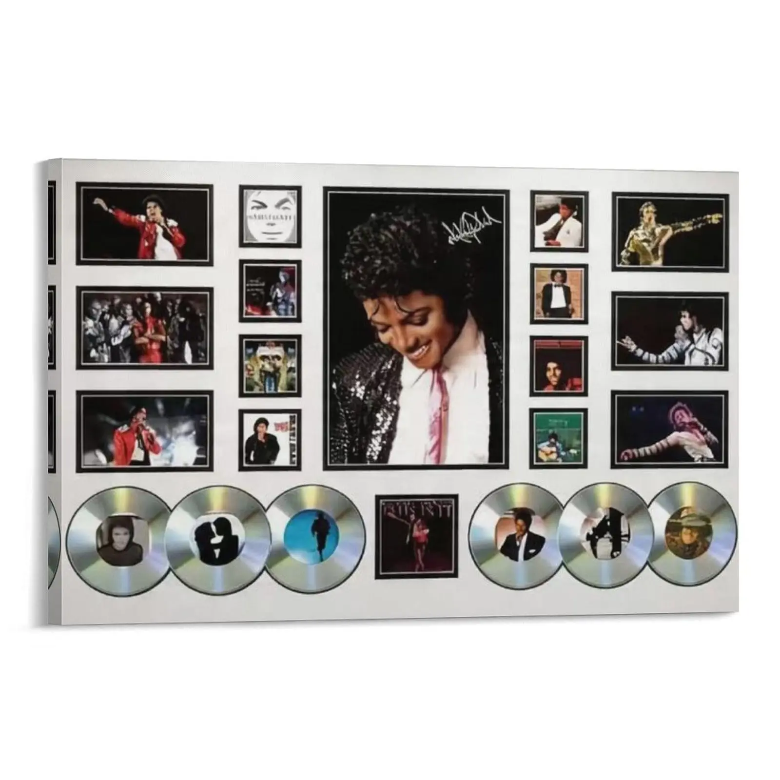 Michael Jackson Career Retrospective Canvas Wall Art – Legendary King of Pop Collage Poster Iconic Performances, Album Covers & Platinum Discs Print Perfect Decor for Music Room, Bedroom & Fan Cave
