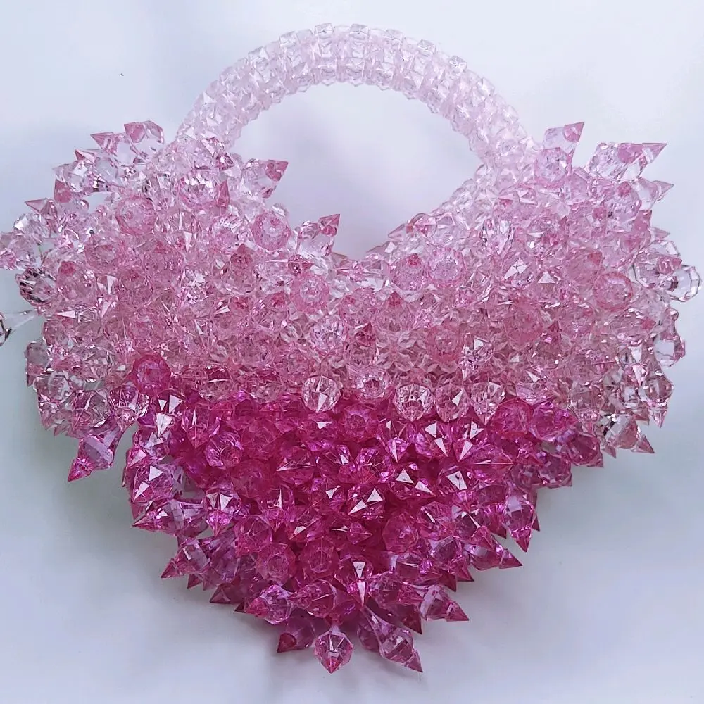 Women Elegant Heart Shaped Beaded Hand Bag Spiky Pink and Multicolor Bag.