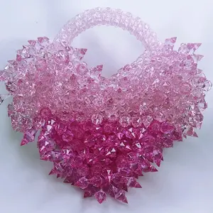 Women Elegant Heart Shaped Beaded Hand Bag Spiky Pink and Multicolor Bag.