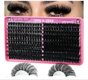 Lash Clusters 100D+200D Thick Eyelash Clusters 12-25mm Wispy Individual Mega Volume Lashes D C Cluster Eyelash Extensions 280Pcs DIY Lash Extension at Home, by Yaiseiko(Plant Fiber)