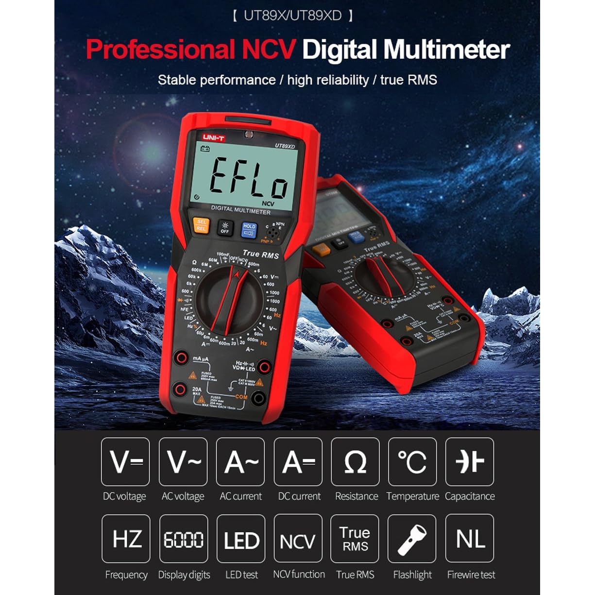 Digital Multimeter Teste, TRMS 6000 Counts Digital Multimeter Tester, AC/DC Voltage 1000V Volt Ohm Meter with NCV, Continuity Diode Transistor Test, Electrical Multimeter with Buzzer Alarm for Home Automotive