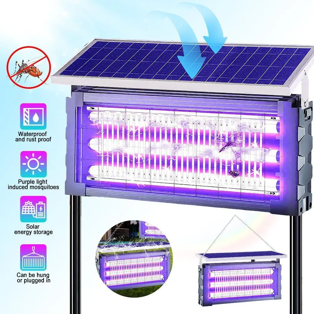 【Summerfinds】20W Solar-Powered Outdoor Mosquito Killer Lamp, High-Power Waterproof Insect Zapper with 3 Tubes, 6000mAh Battery & USB Cable Dual Charging, Rechargeable Trap for Garden, Yard, Abs, Moths, Battery-Operated Electronic Pest Control