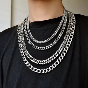 Titanium steel Cuban chain hip-hop stainless steel thick chain necklace trendy men and women hiphop accessories plain chain without pendant