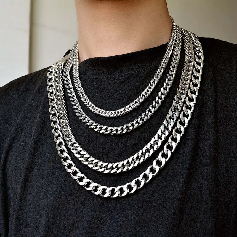 Thick Titanium Steel Cuban Link Chain Jewelry, Men's Fashion Everyday Necklace, Plain No-Pendant Hiphop Jewelry Accessory, Fashion Necklace