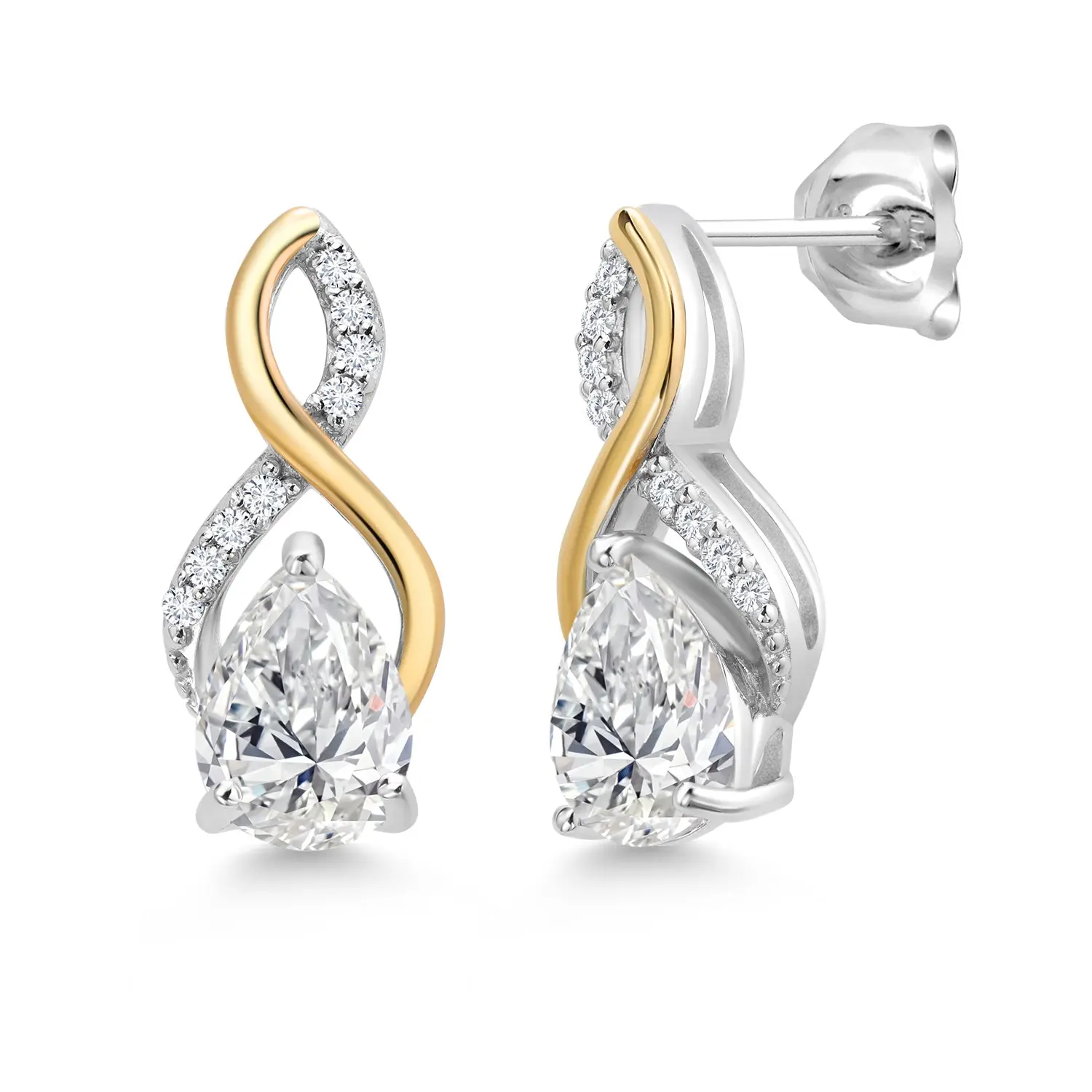 2.16 Cttw 925 Sterling Silver & 10K Yellow Gold IGI Certified Lab Grown Diamond Earrings For Women | Pear Shaped Diamonds Each 1 Ct | E-F Color | VS1-VS2 Clarity