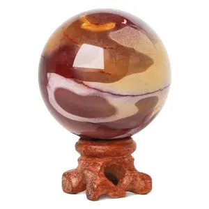 Mookaite Crystal Quartz Sphere with Wood Stand Natural Crystal Healing Mineral Love Stone Ball Divination Sphere Sculpture Figurine