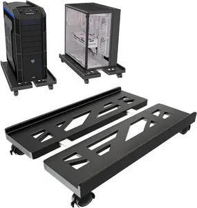 Computer Tower Stand, Adjustable Mobile CPU Stand with 4 Rolling Caster Wheels, PC Tower Stand Fits Most PC Under Desk-D-Black