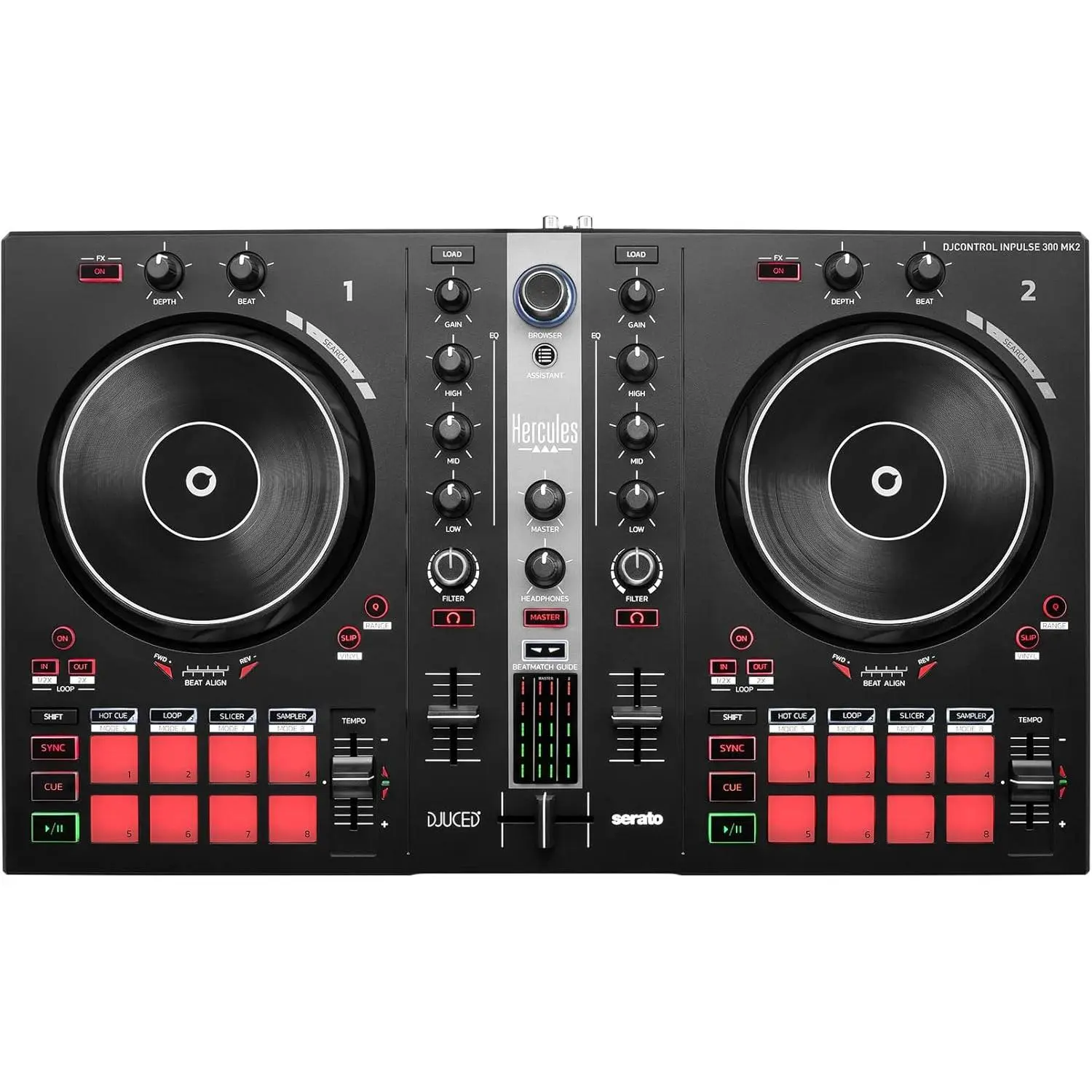Hercules DJControl Inpulse 300 MK2 Space-Saving Compact Plastic USB DJ Audio Mixer Controller - 2-Deck, Full-Featured, High-Performance, Serato DJ Pro Compatible, Multi-Device Compatibility for Mastering Djing Techniques