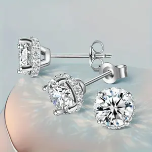 Elegance 2 Carat Total High-quality Zircon Earrings, Coated Silver- Classic Bohemia Style Grids, Unisex, Suitable for Christmas, Valentine's Day, Birthday