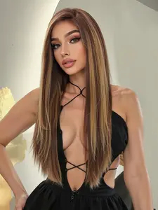 Topshe Gold Gradient Long Straight Wig, 28 Inches, High Crown, Easy to Wear, Perfect for Parties, Street Style, Dating