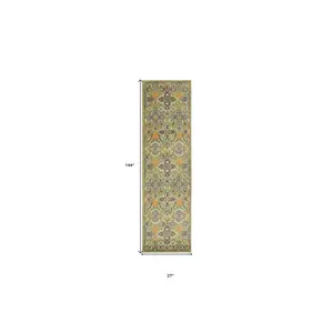 12' Green And Red Medallion Runner Rug