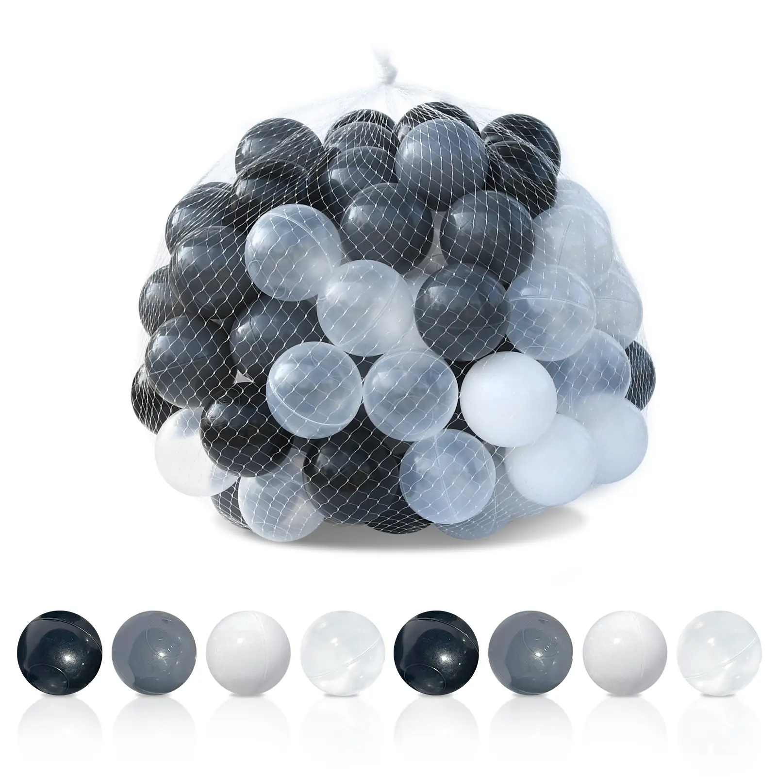 100-Piece 2.2in Environmentally Friendly Transparent Marine Balls (Black, White, Dark Gray) - Plastic Ball Pit Accessories for Infants, Color Selection & Counting Games, Comfortable Texture for Tents, Swimming Pools