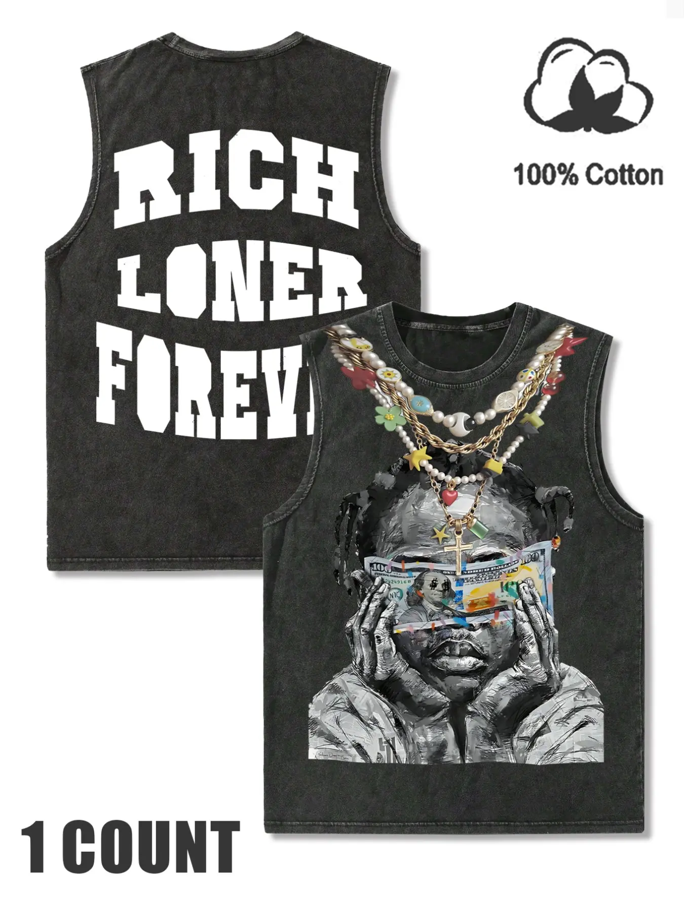 Unisex Cotton Breathable Graffiti Graphic Long Fitted Vest, Casual Round Neck Top, Comfortable Fit for All Seasons, Perfect for Daily Wear and Sports