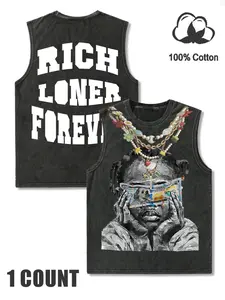 Unisex Cotton Breathable Graffiti Graphic Long Fitted Vest, Casual Round Neck Top, Comfortable Fit for All Seasons, Perfect for Daily Wear and Sports