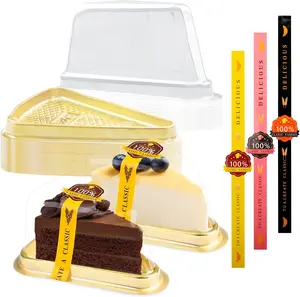50 Pack Cake Slice Containers, Clear Plastic Cake Containers Disposable Cheesecake Containers Individual Cake Pie Slice Boxes with Lids for Small Pies Snack Dessert - Bonus 50 Pcs Stickers