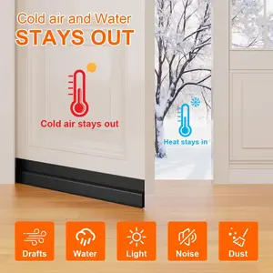 Door Draft Stopper Adjustable Weather Stripping Seal for Cold Insulation Bottom/Under Sweep for Exterior & Interior Doors Blocks Noise Black 39 inches
