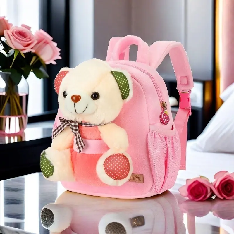 Toddler Preppy Fluffy Fuzzy Cartoon Character Backpack - Adjustable Child-Sized Colorful Character-Themed Preschool Bookbag with Detachable Doll Bag, Gift for 2-6 Year Old Girls, Fuzzy Backpack, Cartoon Character Backpacks