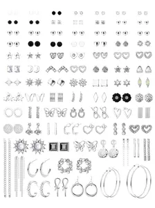90 Pairs Stud Earrings Set for Women, Assorted Dangle Drop and Stud Earrings, Cz and Pearl Earrings in and Silver Color, Earring Stack