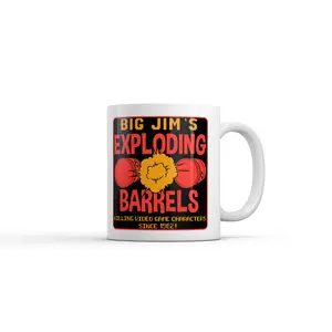 Big Jims Exploding Barrels Mug Funny Sarcastic Video Game Graphic Novelty Coffee Cup - 11oz Funny Coffee Mugs Ceramic Printed Drinkware Cup