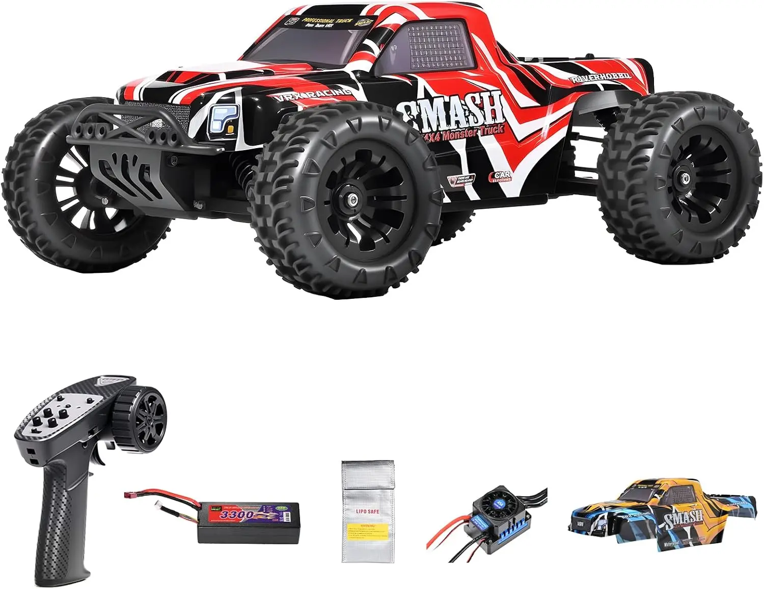 VRX RACING Smash 1:10 Scale Hobby Grade RC Truck, 30+ Mph High-Speed Brushless Model, 4WD Off-Road RTR with 2.4GHz Radio System, Fully Adjustable Oil-Filled Shocks & Metal Drivetrain