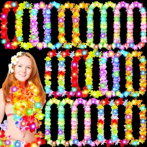 New 24pcs LED Light-up Flower Garland Hawaiian Party Decor Tropical Theme Party Decor Prefect For Carnival Beach Wedding Masquerade Party Party Decor Supplies Christmas Ornaments