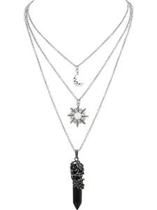 Gothic Layered Crystal Sun and Moon Necklace, Necklace Stack, Moon and Sun Pendant, Gothic Goth Emo Grunge Necklace, Goth Jewelry, Halloween Christmas Jewelry Gift For Women #Fashionweek#Fallfreshness