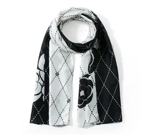 Youzey The Noir Blossom Faux Silk Women's Scarf 35" x 70"