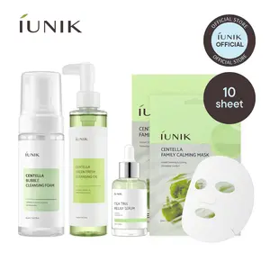 IUNIK All-in-one Deep Calming Set | Tea Tree Serum + Centella Family Calming Mask + Centella Bubble Foam + Centella Cleansing Oil